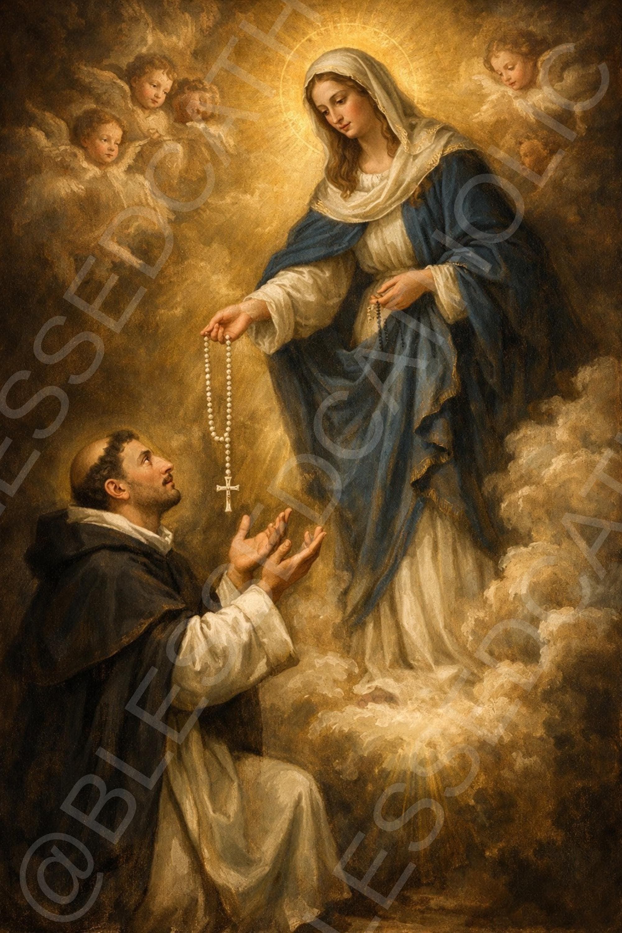 Our Lady of the Rosary with Saint Dominic Catholic Art: Marian Devotional Image (Digital Download) - Etsy listing image 1
