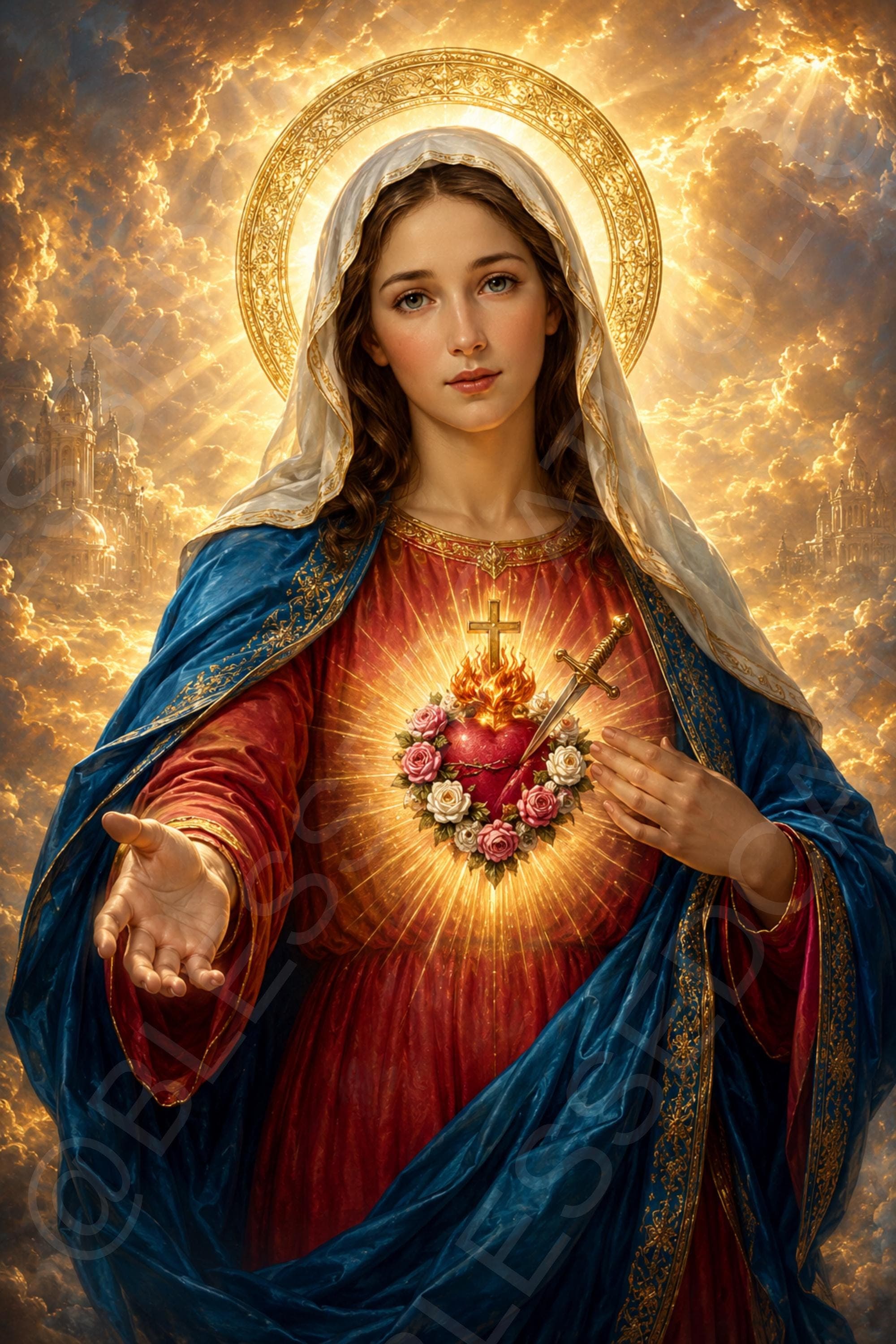 Sacred Heart of Mary Printable: Immaculate Heart Catholic Wall Art (Digital Download)