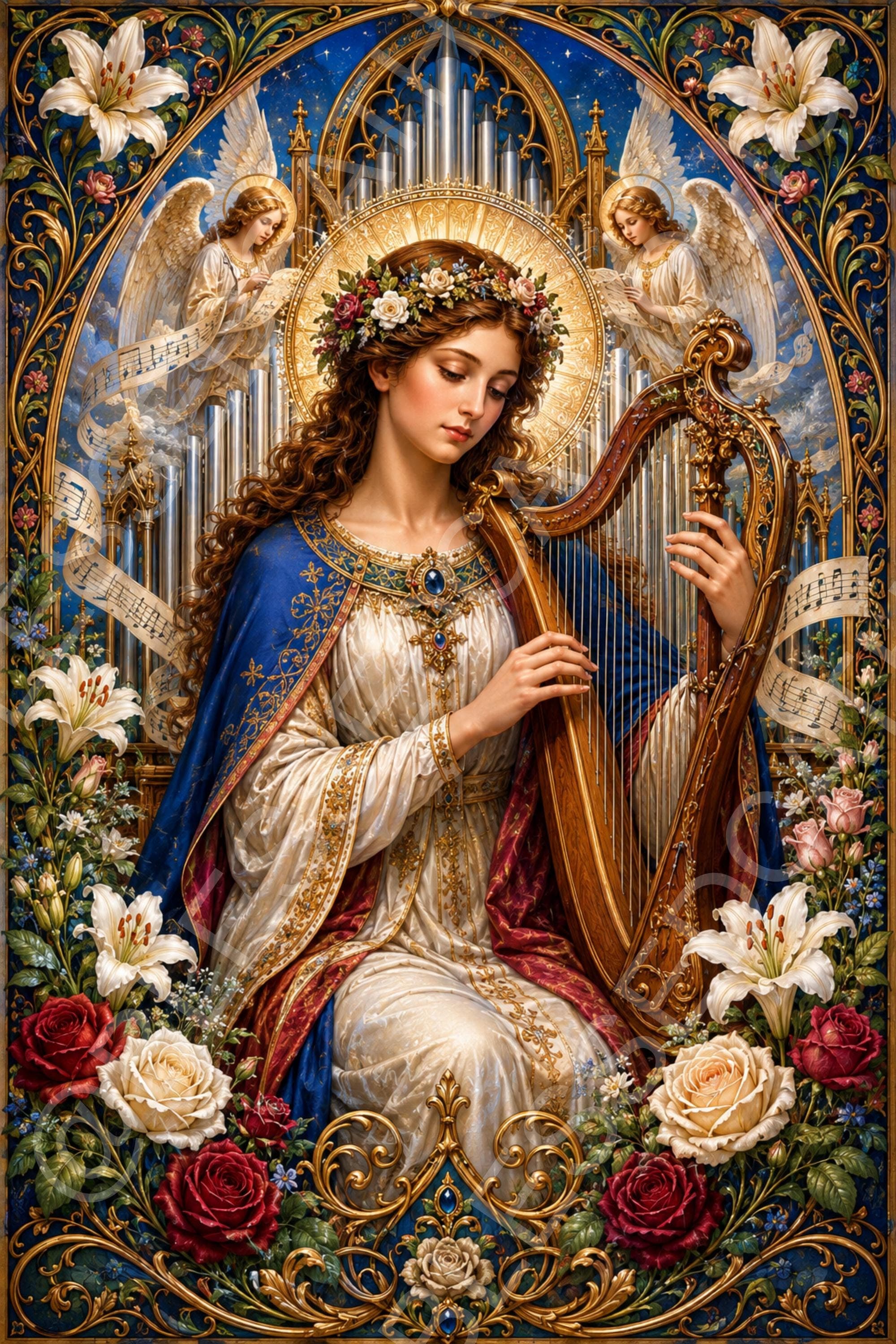 Saint Cecilia Art Nouveau Catholic Artwork: Patron Saint of Music Printable (Digital Download)