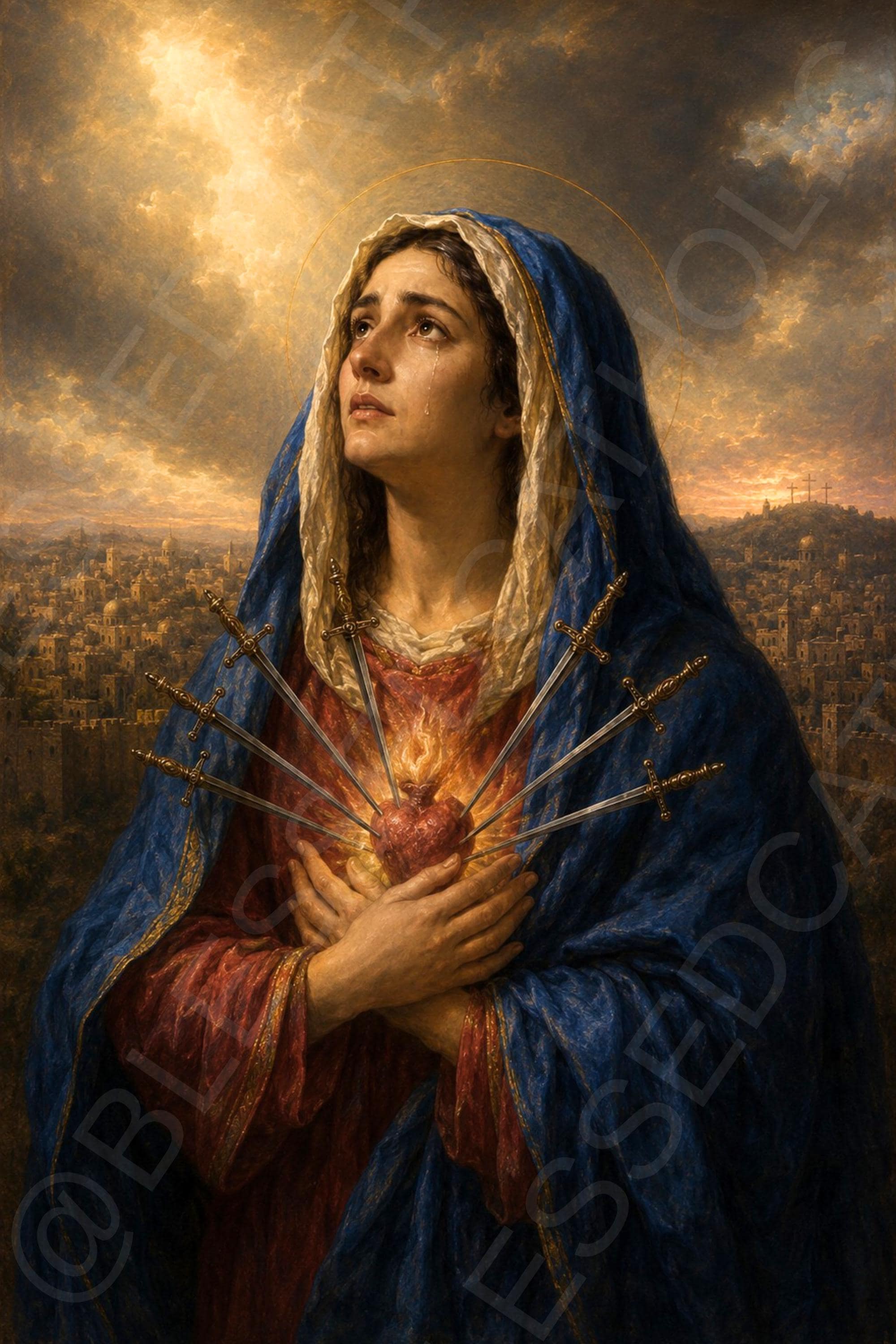 Our Lady of Sorrows Art: Seven Sorrows Mary Catholic Print (Digital Download) - Etsy listing image 1