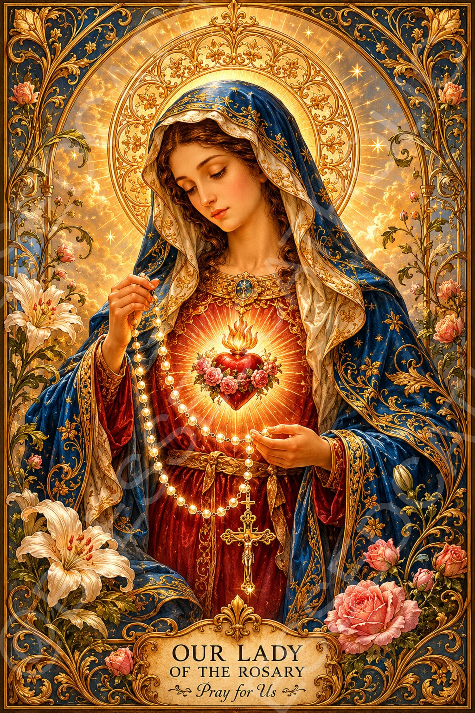 Our Lady of the Rosary Printable: Catholic Marian Wall Art (Digital Download) - Etsy listing image 1