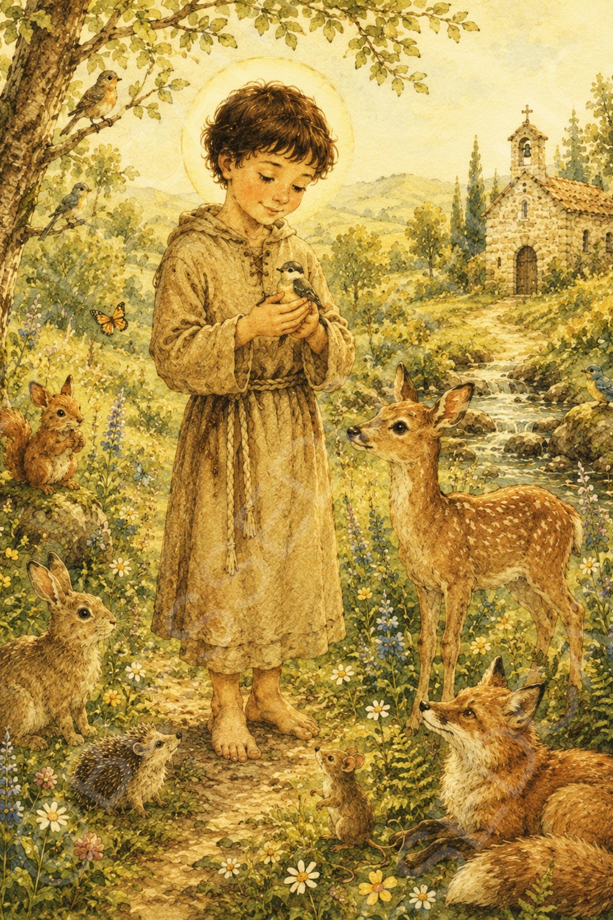 Saint Francis of Assisi Child Printable: Patron St of Animals Storybook Art (Digital Download)