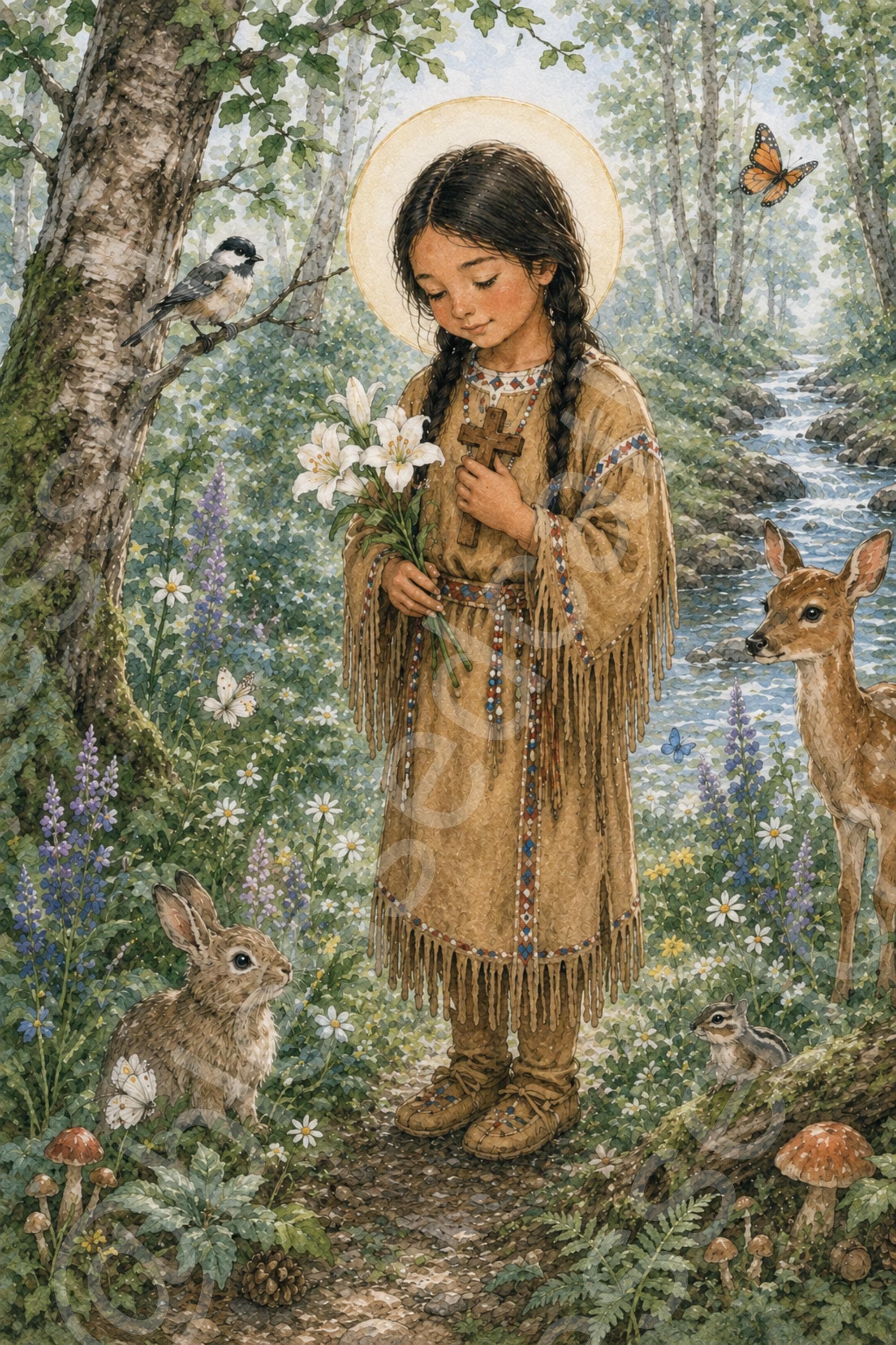 Child St Kateri Tekakwitha Printable: Native American Patron Saint Nursery Art (Digital Download)