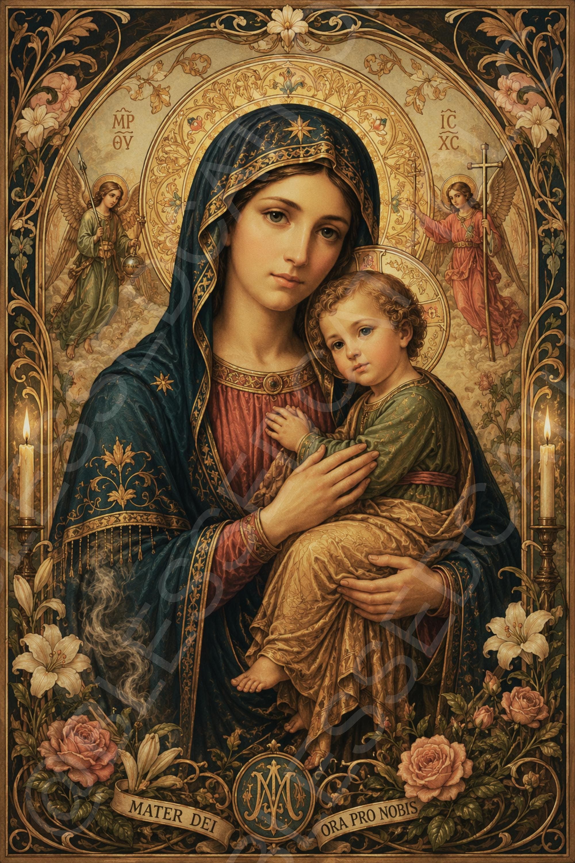 Art Nouveau Our Lady of Perpetual Help: Catholic Marian Wall Art (Digital Download) - Etsy listing image 1