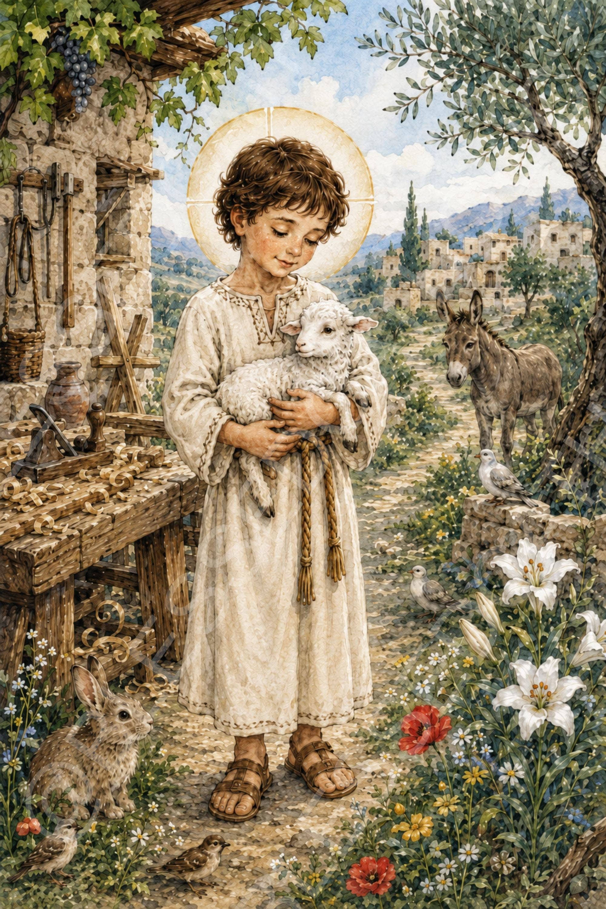 Child Jesus Nursery Printable: Jesus Holding Lamb Art (Digital Download) - Etsy listing image 1