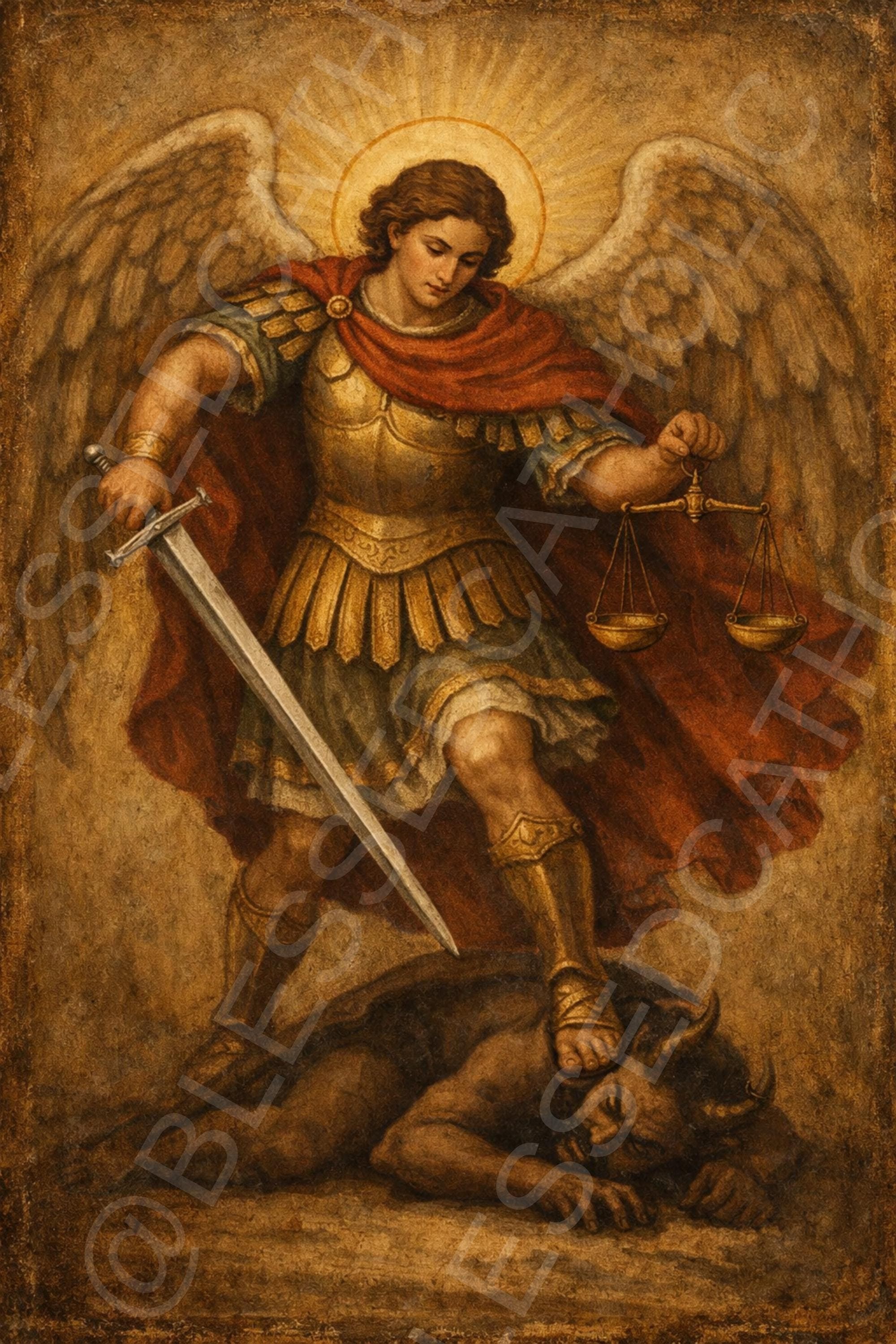 Saint Michael Archangel Defeating Satan Printable: San Miguel Arcángel Protección (Digital Download) - Etsy listing image 1